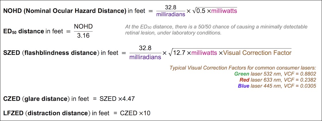 NOHD and viz interference laser safety equation calculations